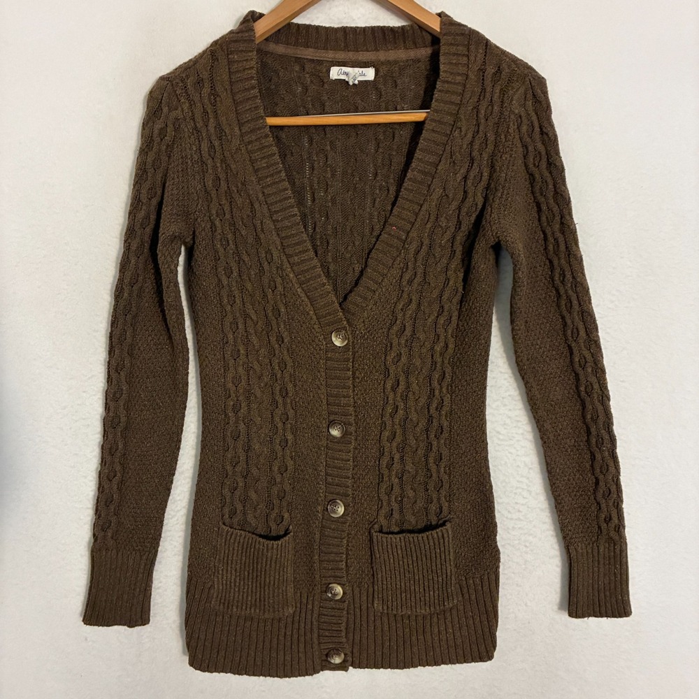 Vtg Y2K Aeropostale Cardigan Sweater‎ Womens Size S Cable Knit Preppy Academia